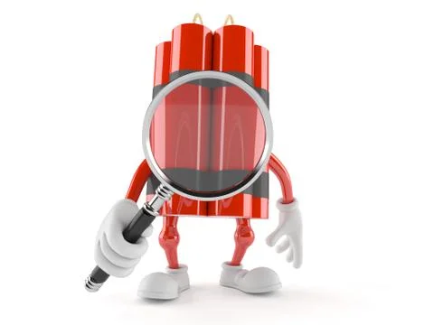 Dynamite character looking through magnifying glass Stock Illustration