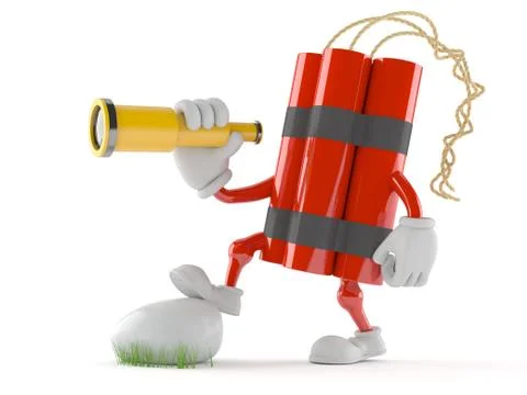 Dynamite character looking through a telescope Illustrazione stock