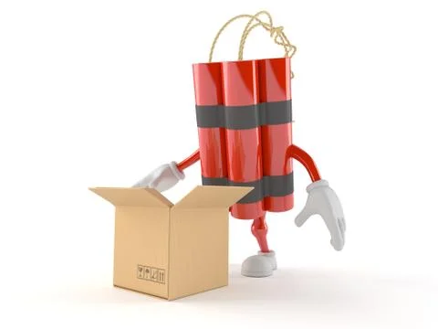 Dynamite character with open box Stock Illustration