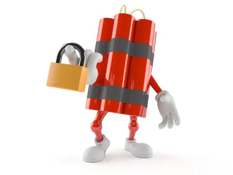 Dynamite character with padlock Illustrazione stock
