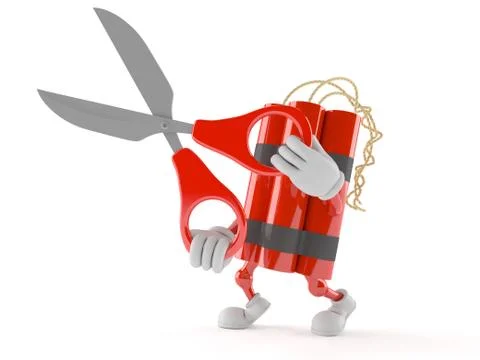 Dynamite character with scissors Illustrazione stock