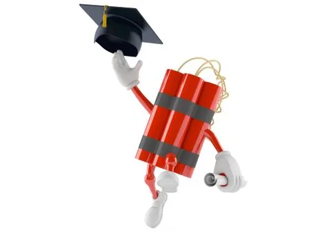 Dynamite character throwing mortar board Stock Illustration