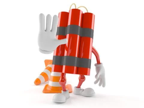 Dynamite character with traffic cone Stock Illustration