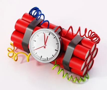 Dynamite clock pointing a few minutes to 12 o'clock. 3D illustration 库存插图
