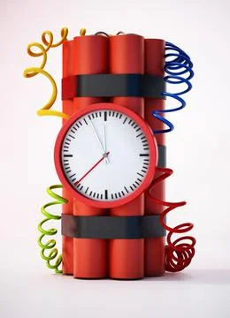 Dynamite clock pointing a few minutes to 12 o'clock. 3D illustration Stock Illustration