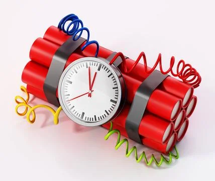Dynamite clock pointing a few minutes to 12 o clock. 3D illustration Dynam... Stock Photos