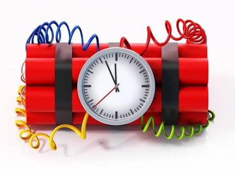 Dynamite clock pointing a few minutes to 12 o clock. 3D illustration Dynam... Stock Photos