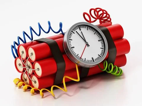 Dynamite clock pointing a few minutes to 12 o clock. 3D illustration Dynam... Stock Photos