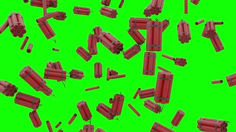 Dynamite With Clock Timer Falling On Green Screen With Alpha Matte Stock Footage 154594067