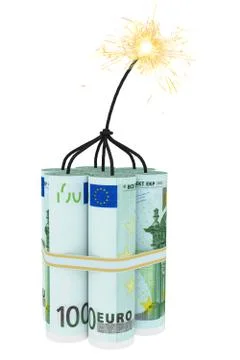 Dynamite composed of euro bills with a burning wick. high resolution 3d image イラスト素材