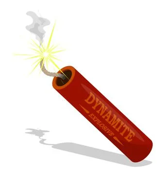 Dynamite cylinder with burning wick. Explosives for mining operations. Cartoo Stock Illustration