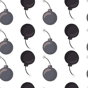 Dynamite elements seamless pattern with grey colored bomb silhouettes. Isolat イラスト素材