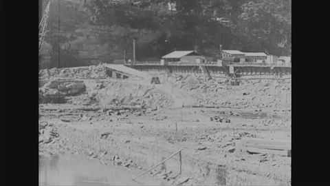 Dynamite explosion at Wheeler dam construction site - 1936 스톡 동영상 86486556