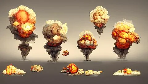 Dynamite explosions, bright red clouds. Cartoon fire explosion. Stock Illustration