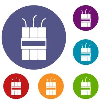 Dynamite explosives icons set 스톡 일러스트