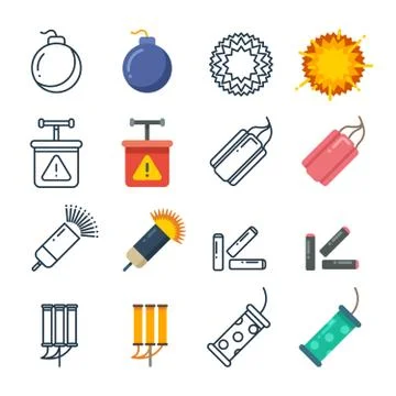 Dynamite, fireworks, pyrotechnic vector icons 스톡 일러스트