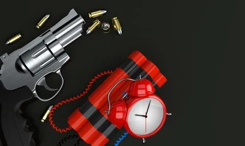 Dynamite with gun and ammunition Illustrazione stock