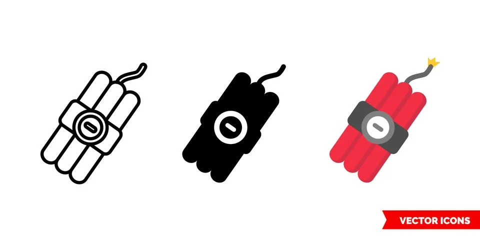 Dynamite icon of 3 types. Isolated vector sign symbol. Stock Illustration