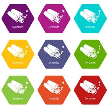 Dynamite icons set 9 vector Stock Illustration