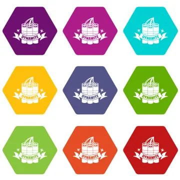 Dynamite icons set 9 vector Illustrazione stock