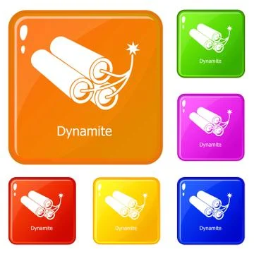 Dynamite icons set vector color Stock Illustration