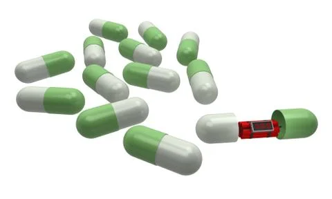 Dynamite inside the capsule pills 3d rendering Stock Illustration