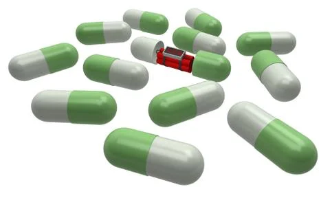 Dynamite inside the capsule pills 3d rendering Illustrazione stock