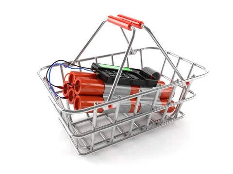 DYnamite inside shopping basket 스톡 일러스트