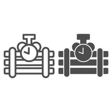 Dynamite line and solid icon. Countdown counter bar and bomb, blast with clock Illustrazione stock