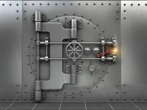 Dynamite on metal safe door Illustrazione stock