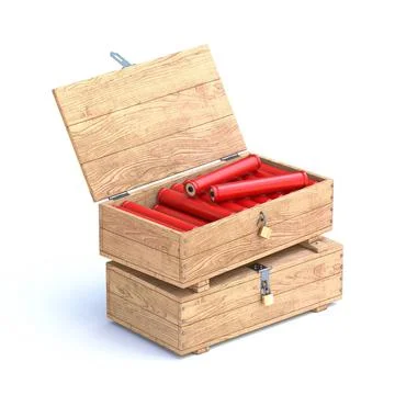 Dynamite in opened wooden box 3D Dynamite in opened wooden box 3D render i... 스톡 사진