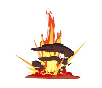 Dynamite or atomic bomb explosion with fire flame and smoke, vector cartoon boom Stock Illustration