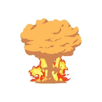 Dynamite or bomb explosion with fire flame and smoke, vector cartoon atomic boom Stock Illustration