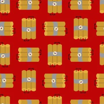 Dynamite pixel art  pattern seamless. TNT explosives 8 bit background. Bomb v Illustrazione stock