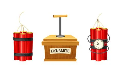 Dynamite Red Stick and Box as Explosive Material with Blasting Cap and Cable or 스톡 일러스트