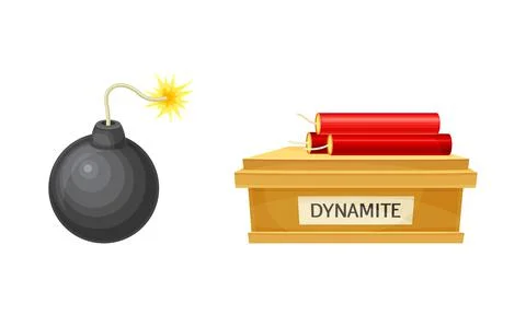 Dynamite Red Stick and Box as Explosive Material with Blasting Cap and Cable or イラスト素材