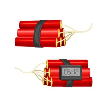Dynamite Red Stick and Timer as Explosive Material with Blasting Cap and Cable Stockillustratie