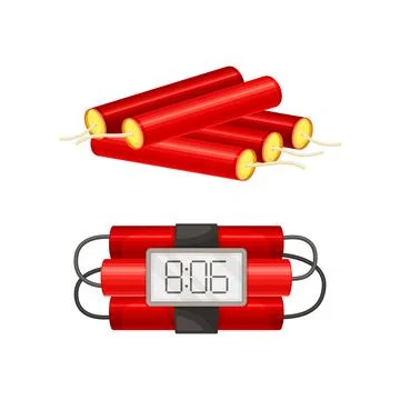 Dynamite Red Stick and Timer as Explosive Material with Blasting Cap and Cable Illustrazione stock
