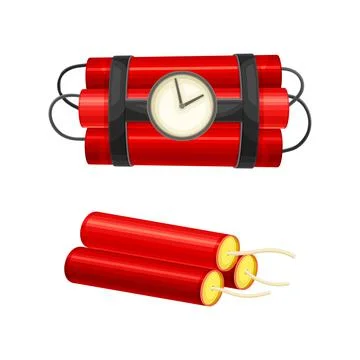 Dynamite Red Stick and Timer as Explosive Material with Blasting Cap and Cable Stock Illustration