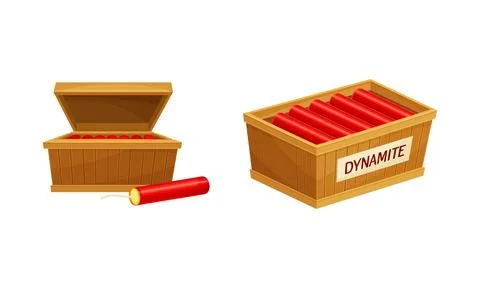 Dynamite Red Stick in Box as Explosive Material with Blasting Cap and Cable or イラスト素材