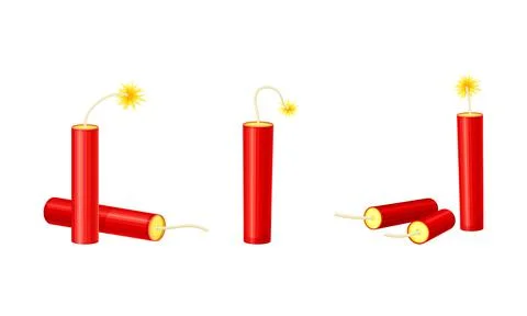 Dynamite Red Stick as Explosive Material with Blasting Cap and Cable or Fuse 스톡 일러스트