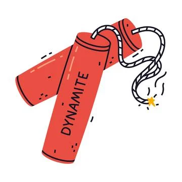 Dynamite Red Stick with Fuse as Explosive and Reactive Substance for Explosion Stock Illustration