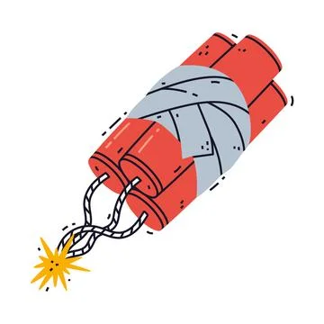 Dynamite Red Stick Sheaf with Fuse as Explosive and Reactive Substance for Stock Illustration