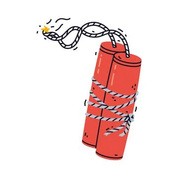 Dynamite Red Stick Sheaf with Fuse as Explosive and Reactive Substance for Stock Illustration