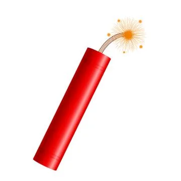 Dynamite sticks isolated on white background, red sticks with burning fuses a Stock Illustration