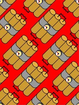 Dynamite sticks pattern seamless. TNT explosives background. Bomb texture vec 스톡 일러스트