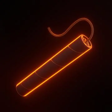 Dynamite sticks, TNT with wick with bright glowing futuristic orange neon lights Illustrazione stock