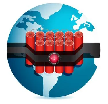 Dynamite stuck around globe illustration design over white 库存插图