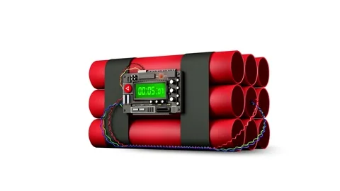 Dynamite time bomb counting down in front side isolated white background. Stock Footage 153374925