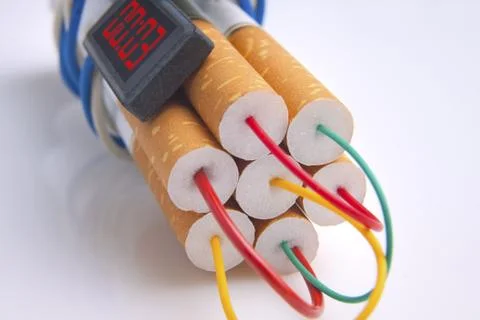 Dynamite time bomb made of Cigarettes Stock Photos